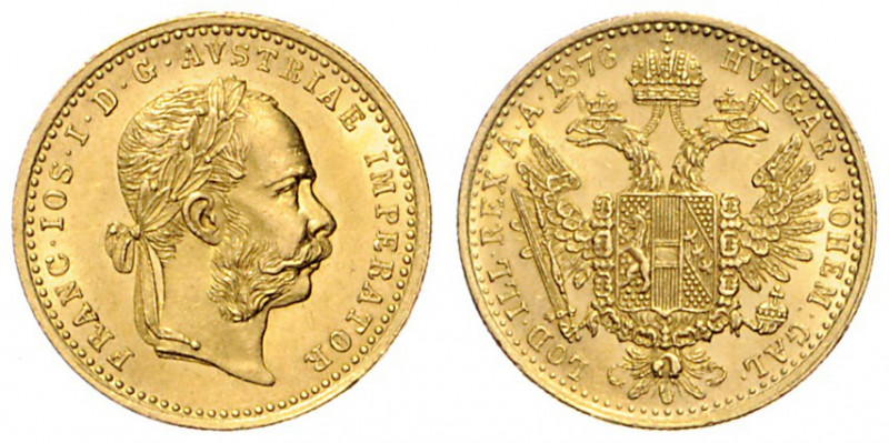 FRANZ JOSEPH I (1848 - 1916)&nbsp;
1 Ducat, 1876, 3,49g, Früh 1235&nbsp;

abo...