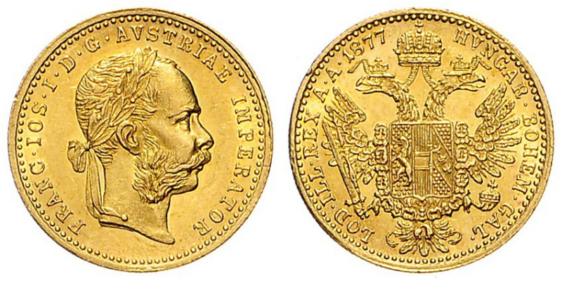 FRANZ JOSEPH I (1848 - 1916)&nbsp;
1 Ducat, 1877, 3,48g, Früh 1236&nbsp;

abo...