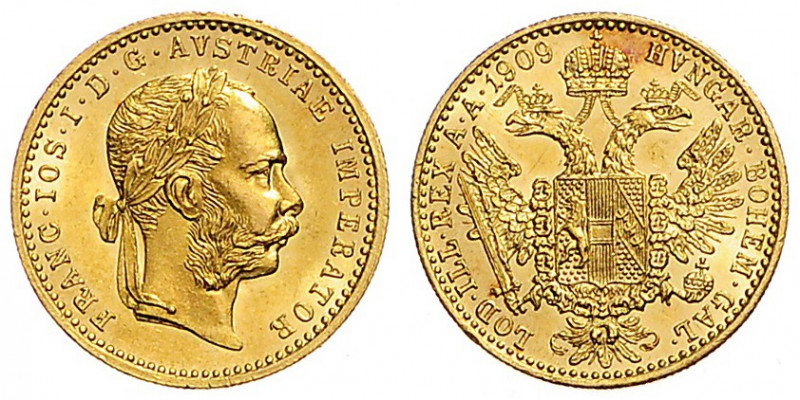 FRANZ JOSEPH I (1848 - 1916)&nbsp;
1 Ducat, 1909, 3,49g, Früh 1268&nbsp;

abo...