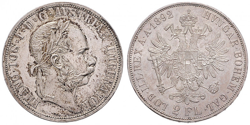 FRANZ JOSEPH I (1848 - 1916)&nbsp;
2 Gulden, 1892, 24,68g, Früh 1391&nbsp;

E...