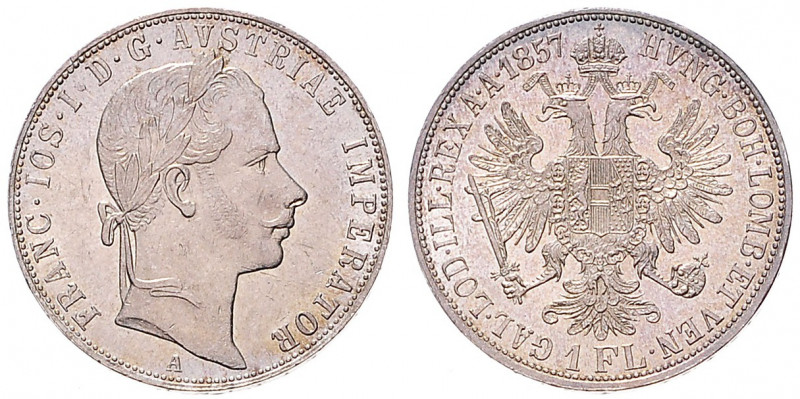 FRANZ JOSEPH I (1848 - 1916)&nbsp;
1 Gulden, 1857, 12,32g, A. Früh 1442&nbsp;
...