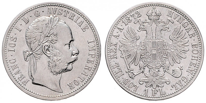 FRANZ JOSEPH I (1848 - 1916)&nbsp;
1 Gulden, 1872, 12,24g, Früh 1492&nbsp;

V...