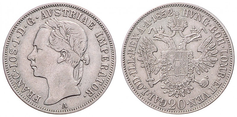 FRANZ JOSEPH I (1848 - 1916)&nbsp;
20 Kreuzer (bust left), 1852, 6,59g, A. Früh...