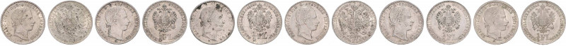 FRANZ JOSEPH I (1848 - 1916)&nbsp;
Lot 6 coins - 1/4 Gulden 1858 A (2x), 1859 A...