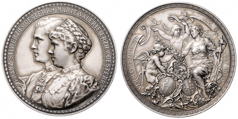 FRANZ JOSEPH I (1848 - 1916)&nbsp;
Silver medal Commemorating the Marriage of t...