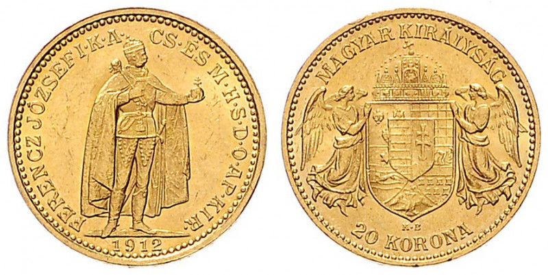 FRANZ JOSEPH I (1848 - 1916)&nbsp;
20 Korona, 1912, 6,77g, KB. Früh 2076&nbsp;...