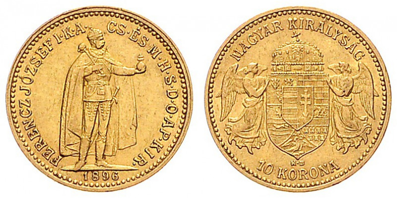 FRANZ JOSEPH I (1848 - 1916)&nbsp;
10 Korona, 1896, 3,38g, KB. Früh 2086&nbsp;...