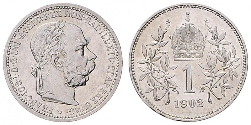 FRANZ JOSEPH I (1848 - 1916)&nbsp;
1 Corona, 1902, 4,99g, Früh 1975&nbsp;

ab...