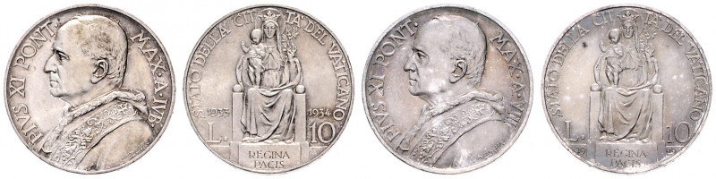 POPE PIUS XI (1922 - 1939)&nbsp;
Lot 2 coins - 10 Lira 1829 and 1933/34, 19,98g...