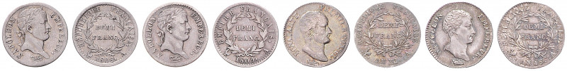 NAPOLEON (1804 - 1814)&nbsp;
Lot 4 coins - 1/2 Frank 1803, 1805, 1808, 1811, 9,...