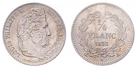 LOUIS PHILIPPE I (1830 - 1848)&nbsp;
1/4 Frank, 1832, 1,24g, KM 740.1&nbsp;

about UNC | about UNC