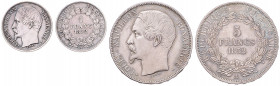 NAPOLEON III (1852 - 1870)&nbsp;
Lot 2 coins - 5 Frank 1852; 1 Frank 1852, 29,98g&nbsp;

VF | VF