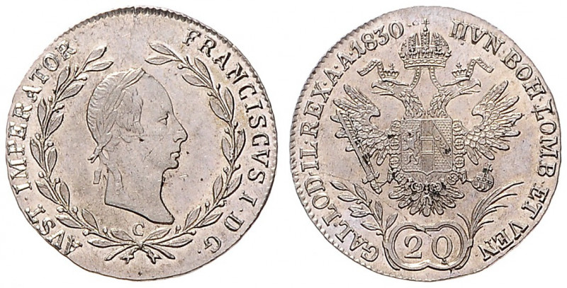 FRANCIS II / I (1792 - 1806 - 1835)&nbsp;
20 Kreuzer, 1830, 6,06g, C. Früh 372&...