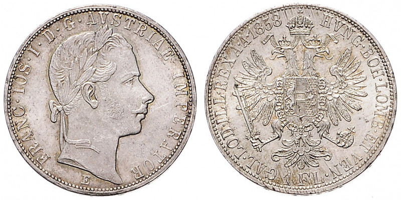 FRANZ JOSEPH I (1848 - 1916)&nbsp;
1 Gulden, 1858, 12,37g, E. Früh 1448&nbsp;
...