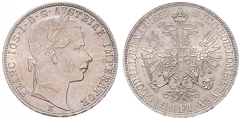 FRANZ JOSEPH I (1848 - 1916)&nbsp;
1 Gulden, 1859, 12,4g, E. Früh 1453&nbsp;
...