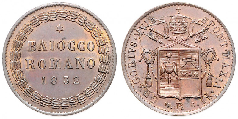 POPE GREGORY XVI (1831 - 1846)&nbsp;
Baiocco romano, 1832, 11,24g, KM 1314&nbsp...