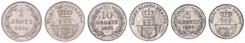 POLAND&nbsp;
Lot 3 coins - 1 Zloty 1835; 10 Groszy 1835; 5 Groszy 1835, 7,58g, ...