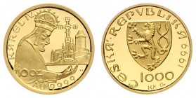 COINS, MEDALS&nbsp;
Gold Coin 1 000 CZK CHARLES IV with the Motif Commemorating the Foundation of Karlštejn Castle in 1348, 1999, 3,11g, Česká mincov...