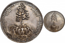 1711 American Century Plant Medal. Betts-108. Silver. AU-55 (PCGS).

38.7 mm. 234.9 grains. Attractive pale blue with subtle gold and rose on lustro...