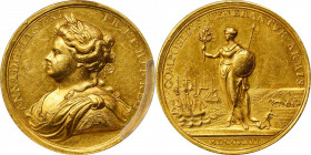 1713 Peace of Utrecht medal. Betts-unlisted, Pax-431, Eimer-460. Gold. SP-55 (PCGS).

34.6 mm. 344.8 grains. A popular official medal marking the en...
