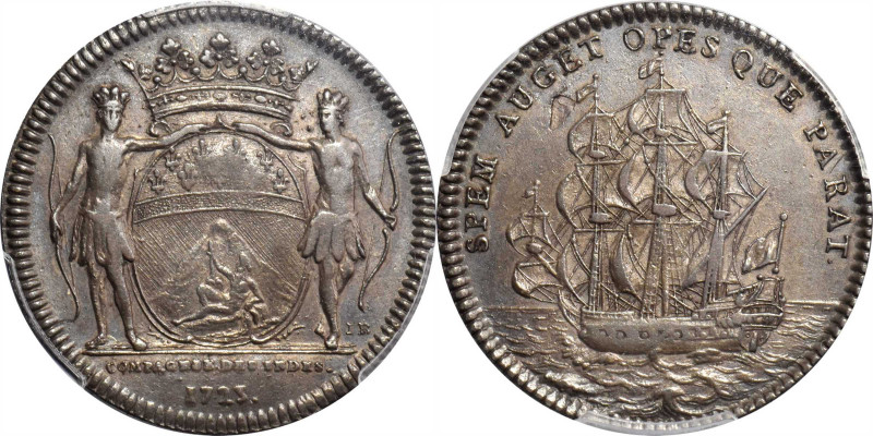 1723 Compagnie des Indes Medal. Betts-113, Frossard-1. Silver. AU-50 (PCGS).

...