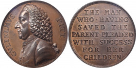 (1766) William Pitt Medal. Betts-516, Dies 1-A (Kraljevich 1). Copper. SP-63 BN (PCGS).

40.1 mm. 361.0 grains. 2.3-2.4 mm thick. Lustrous chocolate...