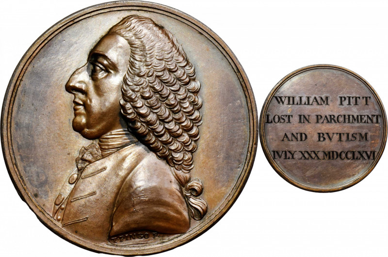 (1766) William Pitt Medal. Betts-516, Dies 1-A (Kraljevich 1), modified. Copper....