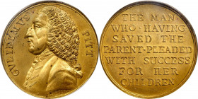 (1766) (i.e. 1863) William Pitt Medal. Betts-516, Dies 2-B (Kraljevich 2). Brass. MS-63 (PCGS).

40.4 mm. 566.9 grains. 3.4-3.8 mm thick. An impress...