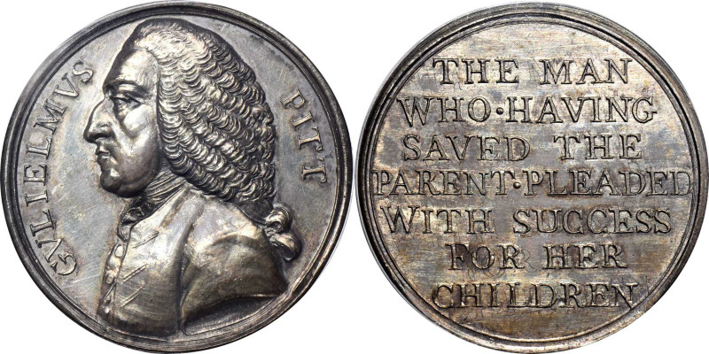 (1766) (i.e. 1863) William Pitt Medal. Betts-515, Dies 3-C (Kraljevich 3). Silve...