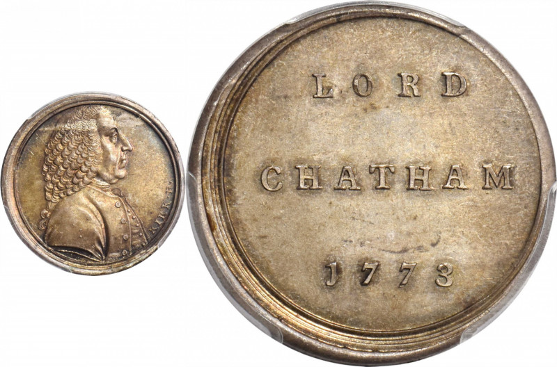 1773 William Pitt, Lord Chatham Medal. Betts-522. Silvered bronze. MS-62 (PCGS)....