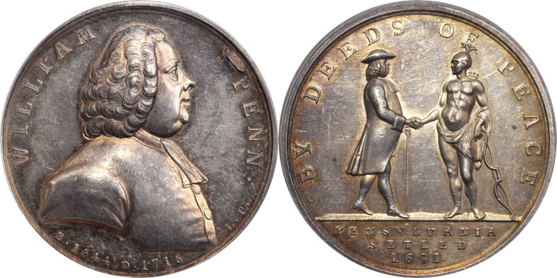 1775 William Penn Memorial Medal. Betts-531. Silver. AU-58 (PCGS).

40.3 mm. 4...