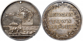1777 (ca. 1785) Battle of Germantown Medal. Betts-556. Silver. AU-50 (PCGS).

44.5 mm. 415.4 grains. 1.7 - 2.6 mm thick. Holed for suspension, as is...