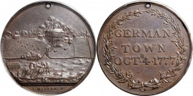 1777 (ca. 1785) Battle of Germantown Medal. Betts-556. Copper. EF-45 (PCGS).

44.4 mm. 459.6 grains. 2.4 - 3.0 mm thick. Holed for suspension, as is...