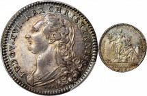 1777 France Prepares to Aid America Jeton. Betts-558. Silver. AU-58+ (PCGS).

29.9 mm. 137.3 grains. Reeded edge. Attractively toned, with pastel bl...