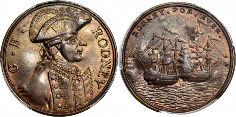 1781 Admiral Rodney medal. Betts-unlisted, Milford-Haven 386, BHM-233. Pinchbeck...