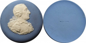 George Washington Wedgwood Portrait with Eccleston Medal Bust. Blue and White Jasperware. As New or Nearly So.

75.1 mm. Marked WEDGWOOD with signat...