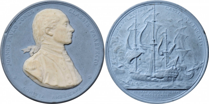 John Paul Jones Comitia Americana Medal Copy in Blue Jasperware. Porcelain. As M...