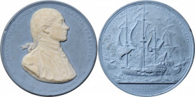 John Paul Jones Comitia Americana Medal Copy in Blue Jasperware. Porcelain. As Made or Nearly So.

53.6 mm. Unmarked, thus unlikely to be Wedgwood, ...