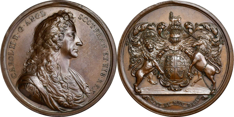 Undated (circa 1683?) Charles II Royal Presentation Medal. Bronze. Eimer-267, Me...
