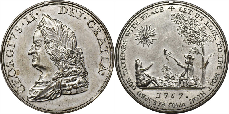 "1757" Treaty of Easton or Quaker Indian Peace Medal. Restrike. White Metal. Jul...