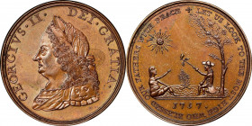 "1757" (Circa 1882) Treaty of Easton or Quaker Indian Peace Medal. Restrike. Copper. Julian IP-49. About MS-64 BN (NGC).

44.4 mm. 608.1 grains. Lig...