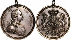 Undated (1776-1814) George III Indian Peace Medal. Struck Solid Silver. Middle Size. Adams 8.1, Choice Extremely Fine.

60.6 mm. 894.2 grains. Origi...