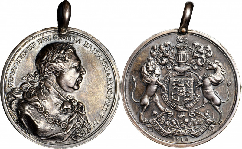 1814 George III Indian Peace Medal. Silver. Small Size. Adams 14.2. Extremely Fi...