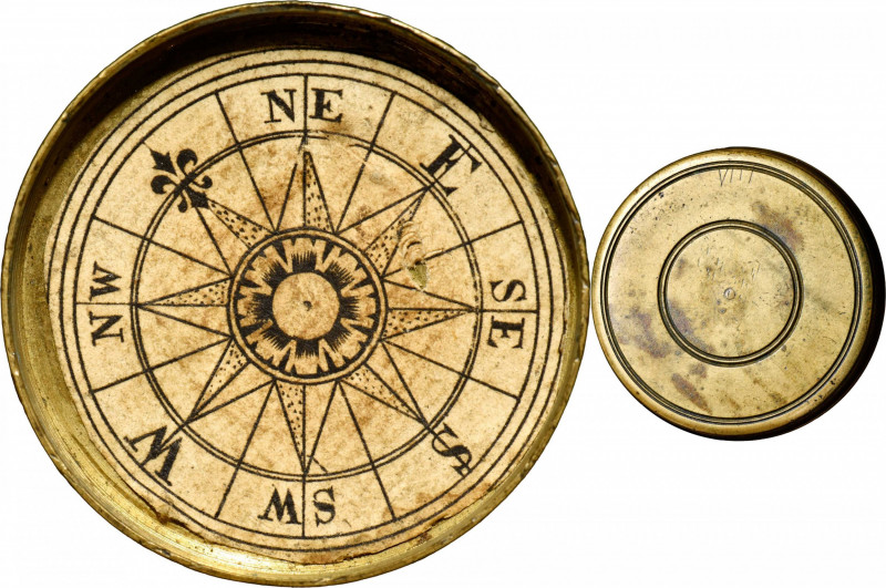 Undated and unmarked (circa 18th century) Pocket Compass. Very Fine.

44.5 mm;...