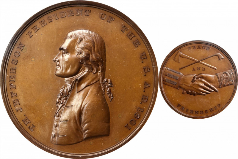 “1801” (1886) Thomas Jefferson Indian Peace Medal. Bronze. Second Size. Second D...