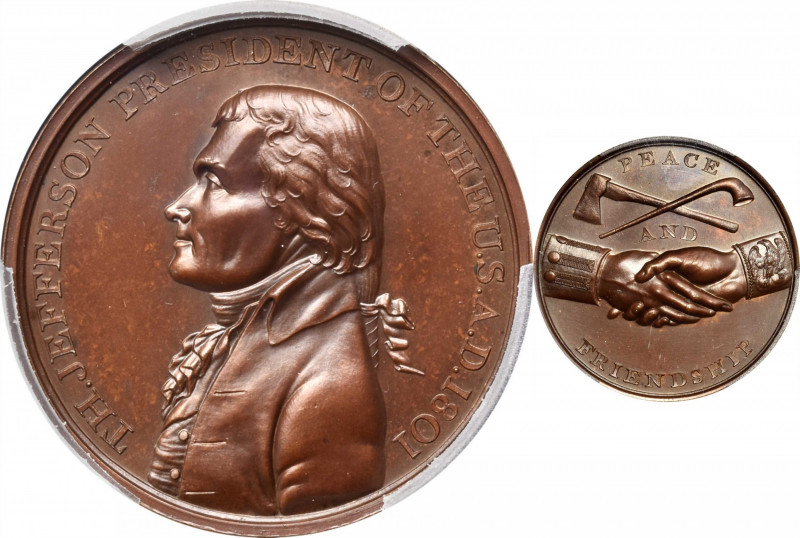 “1801” (circa 1860s?) Thomas Jefferson Indian Peace Medal. Bronze. Third Size. O...