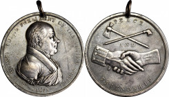 1825 John Quincy Adams Indian Peace Medal. Silver. First Size. Julian IP-11, Prucha-42. Choice Very Fine.

75.4 mm. 2433.3 grains. Pierced for suspe...