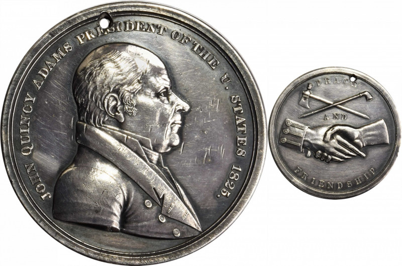 1825 John Quincy Adams Indian Peace Medal. Silver. Third Size. Julian IP-13, Pru...