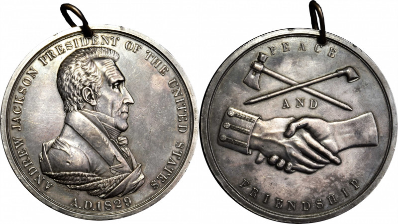 1829 Andrew Jackson Indian Peace Medal. Silver. First Size. Julian IP-14, Prucha...