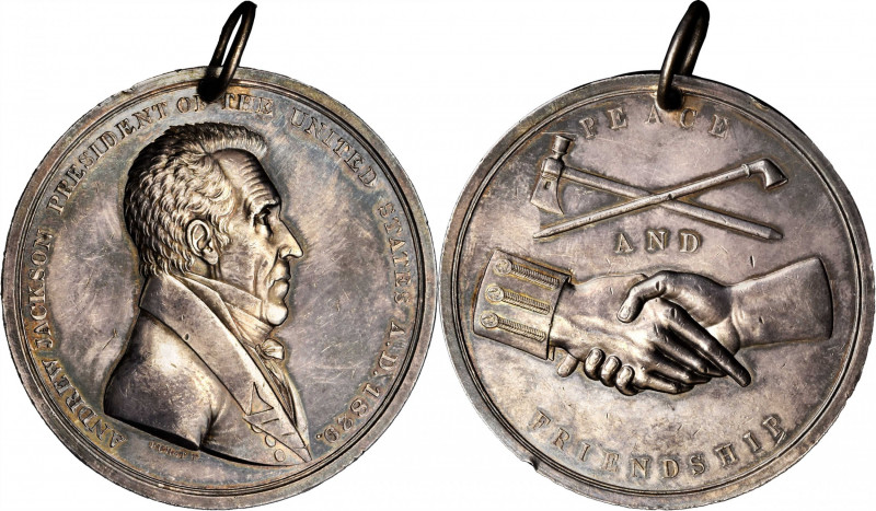 1829 Andrew Jackson Indian Peace Medal. Silver. Second Size. Julian IP-15, Pruch...